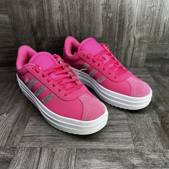 Adidas VL Court Bold Youth size 7/Women size 8.5 Pink White Platform Shoes - Picture 2 of 8